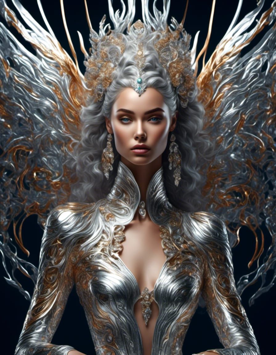 Elegant Woman in Metallic Maximalist Style