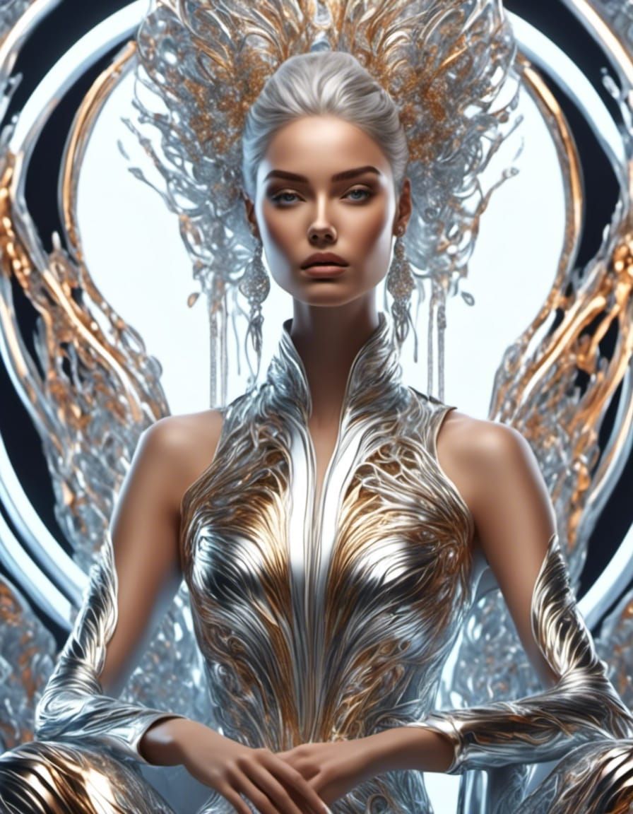 Elegant Woman with Metallic Coloring and Crying Tears