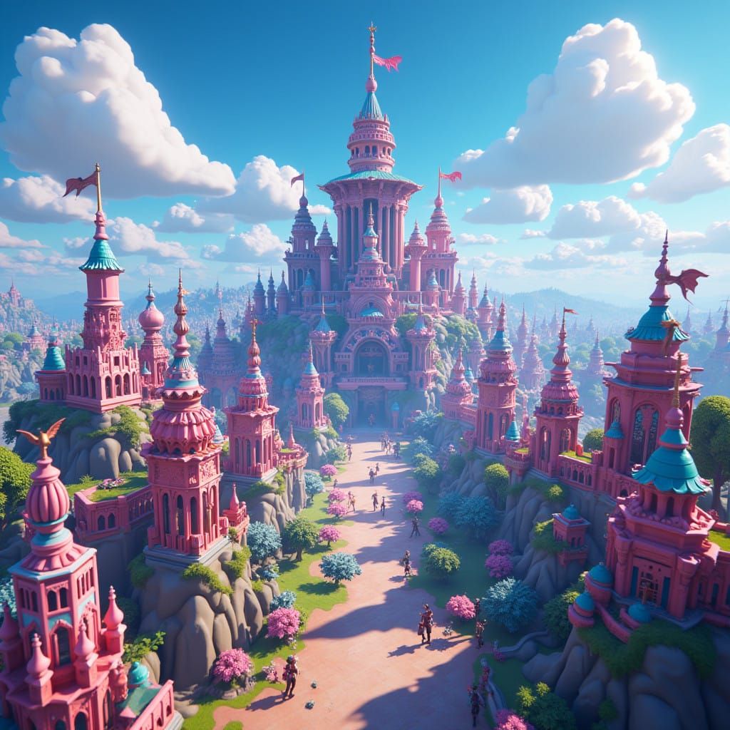 Surreal Fortnite Build Battle Scene in Vibrant, High-Fantasy...