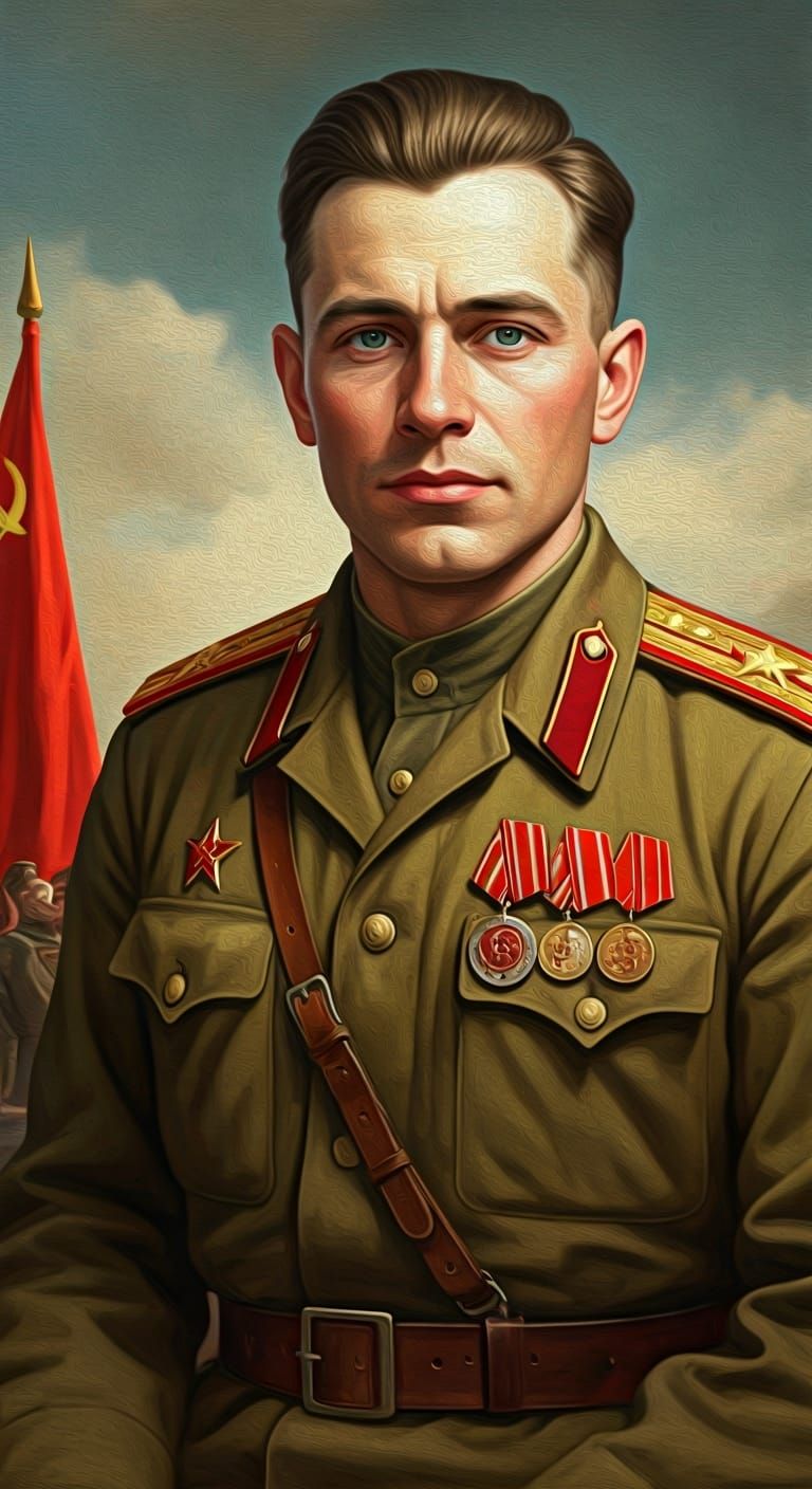 Red Army Sergeant Portrait in Soviet Realist Style