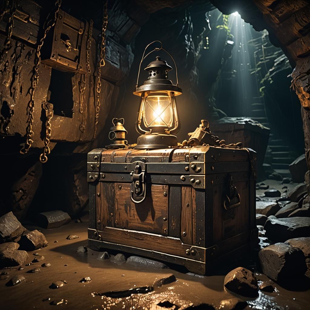 Cyberpunk Pirate Treasure Chest in Cavern