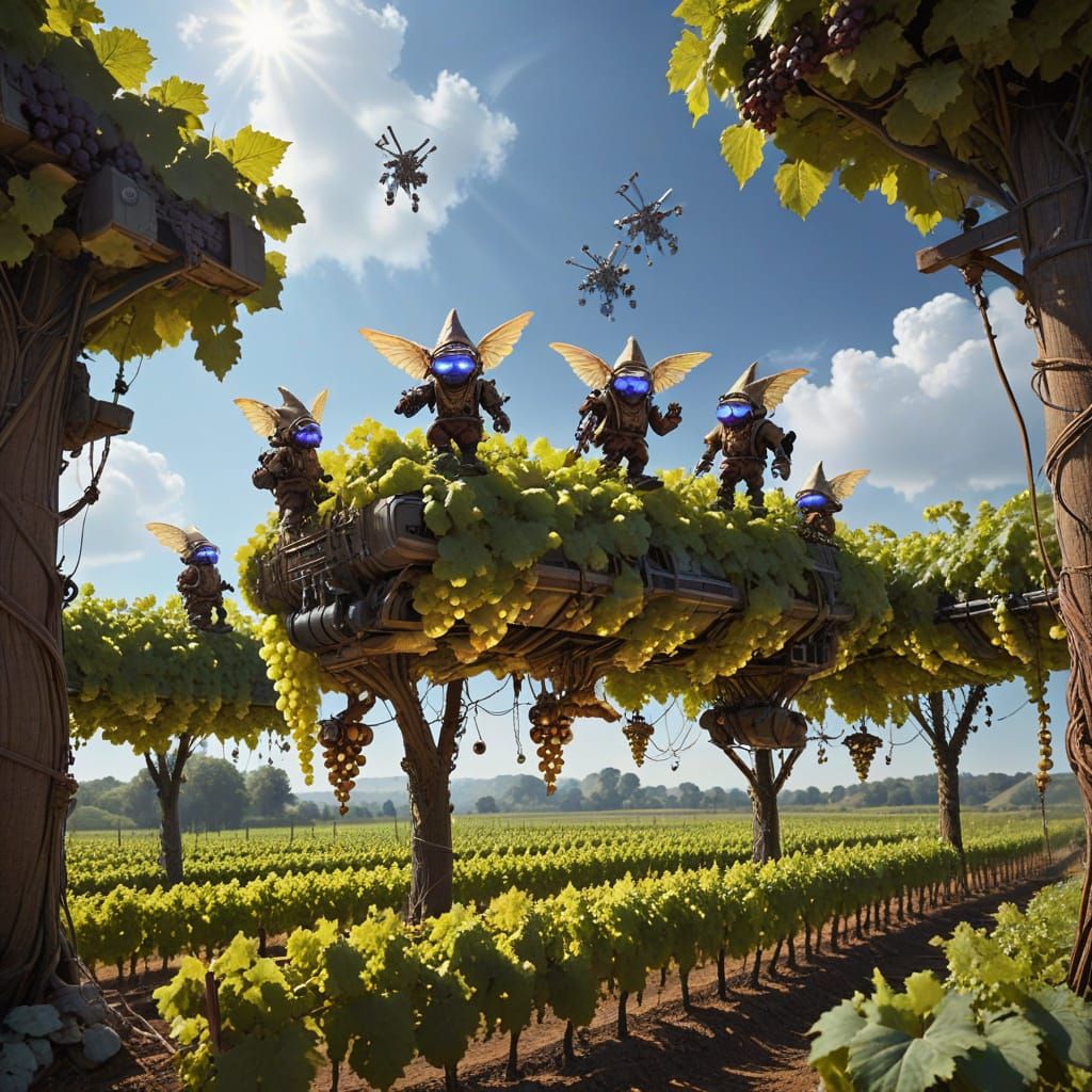 Surreal Vineyard Scene in Cyberpunk Style