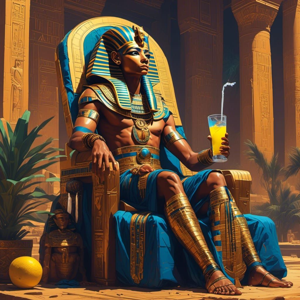Pharaoh Relaxing with Lemonade in Egyptian Style