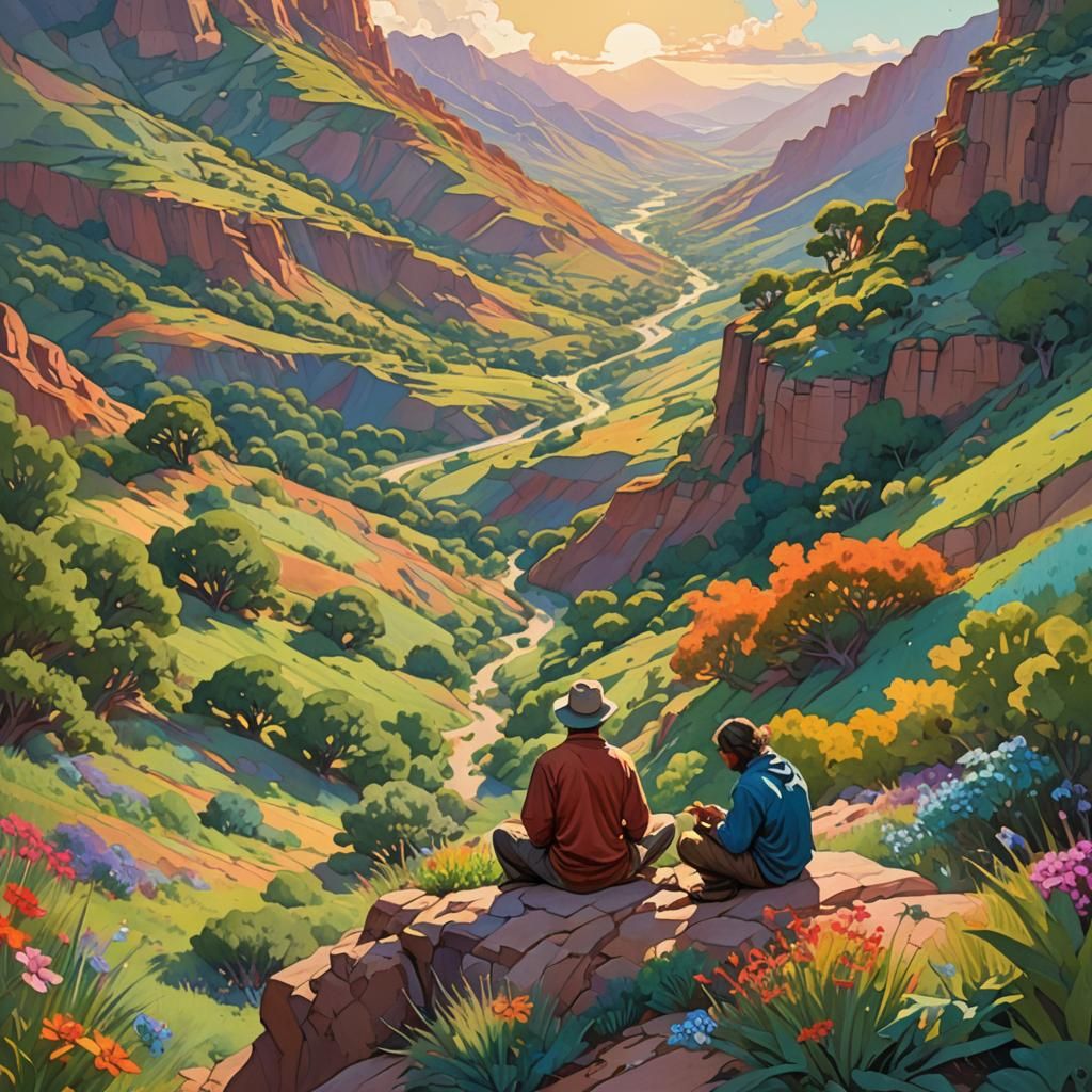 Dreamlike Landscape with Vibrant Colors in Dinotopia Style