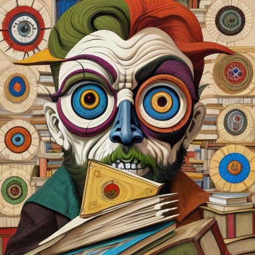 Disturbing Zombie Librarian in Art Brut Style