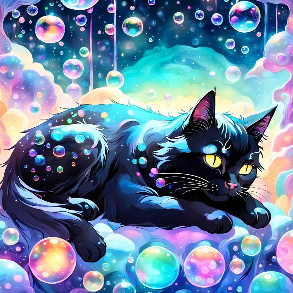 Dreamy Cat with Unicorns in Astral Illustration