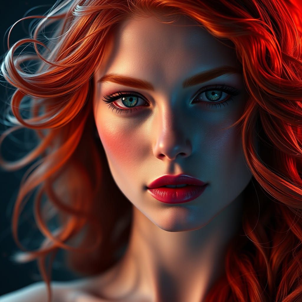 Vibrant Redhead Portrait in Hyper-Realistic Art Nouveau Styl...