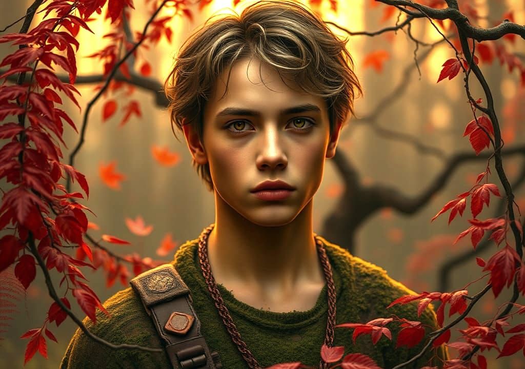 Vulnerable Young Man with Golden Skin and Amber Eyes