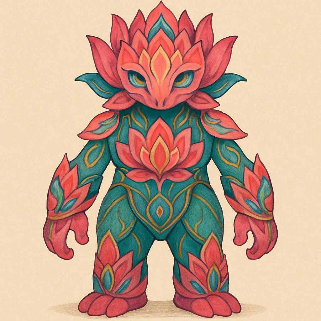 Ethereal Lotus Being in Vibrant Floral Patterns