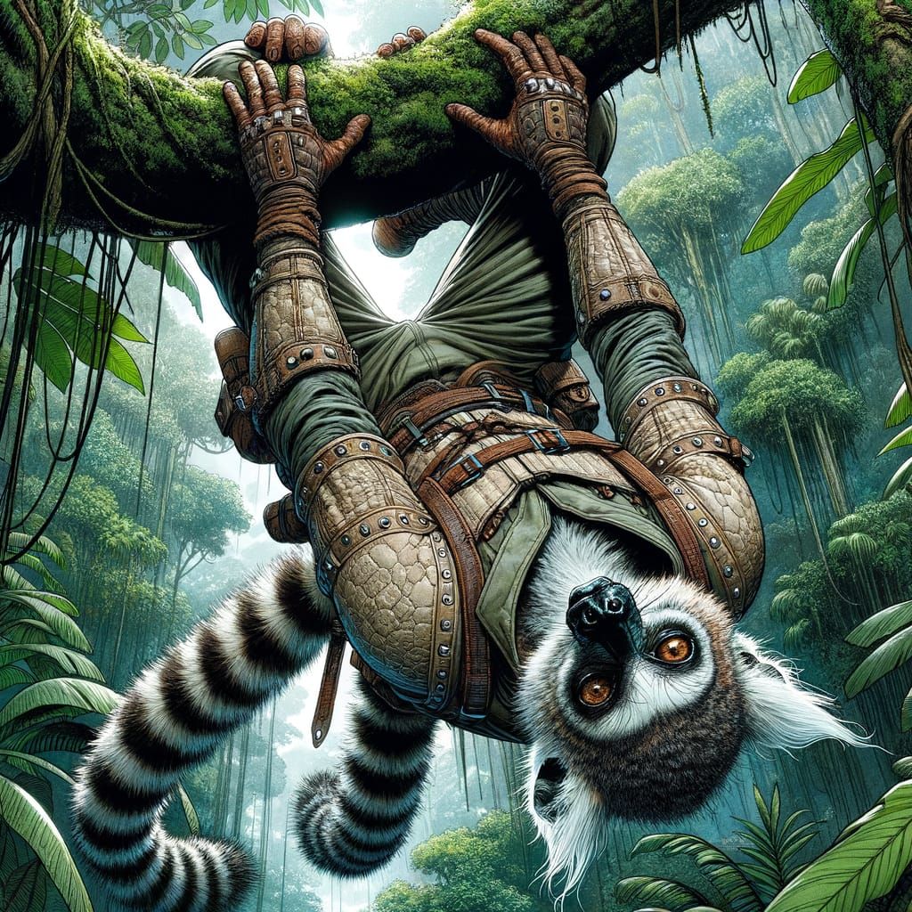 Lemur Ranger in Lush Jungle, Comic Book Style
