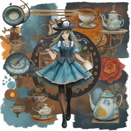 Alice's Mad Tea Party: Mixed Media Collage