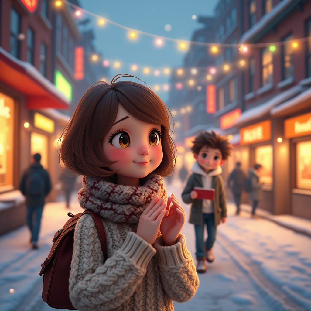 Winter Street Encounter in Vibrant City