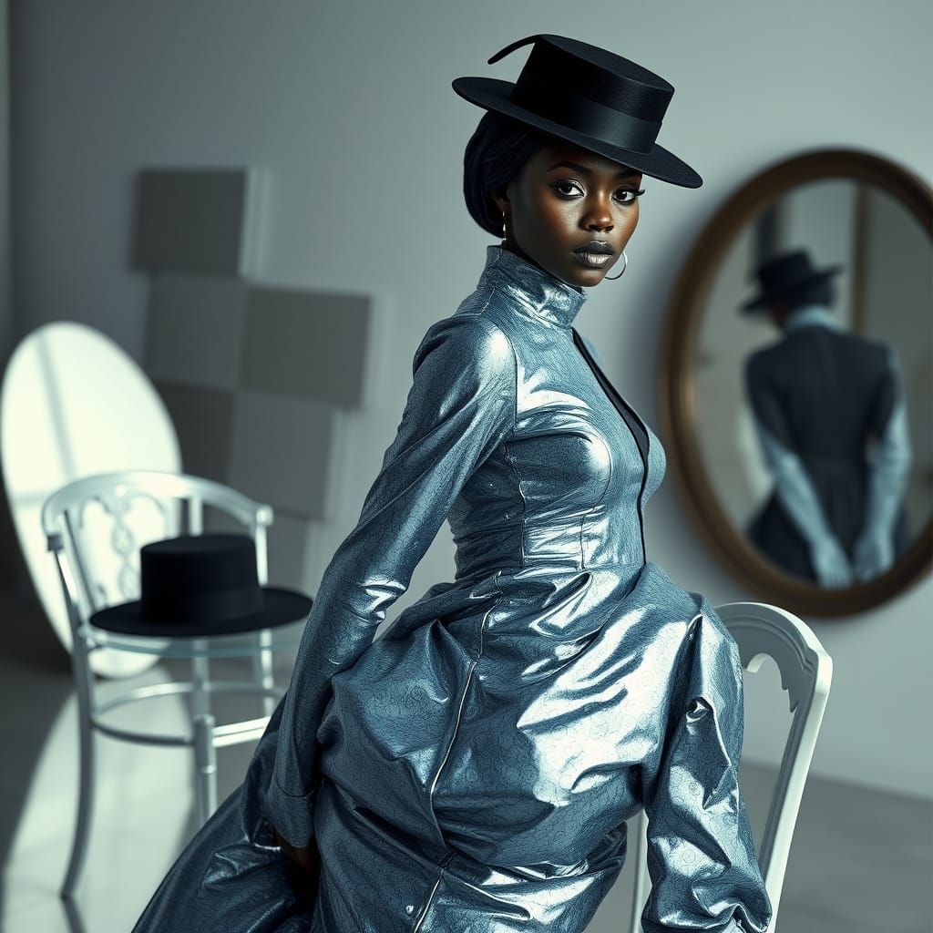 Regal Model in Metallic Outfit with Floating Hat