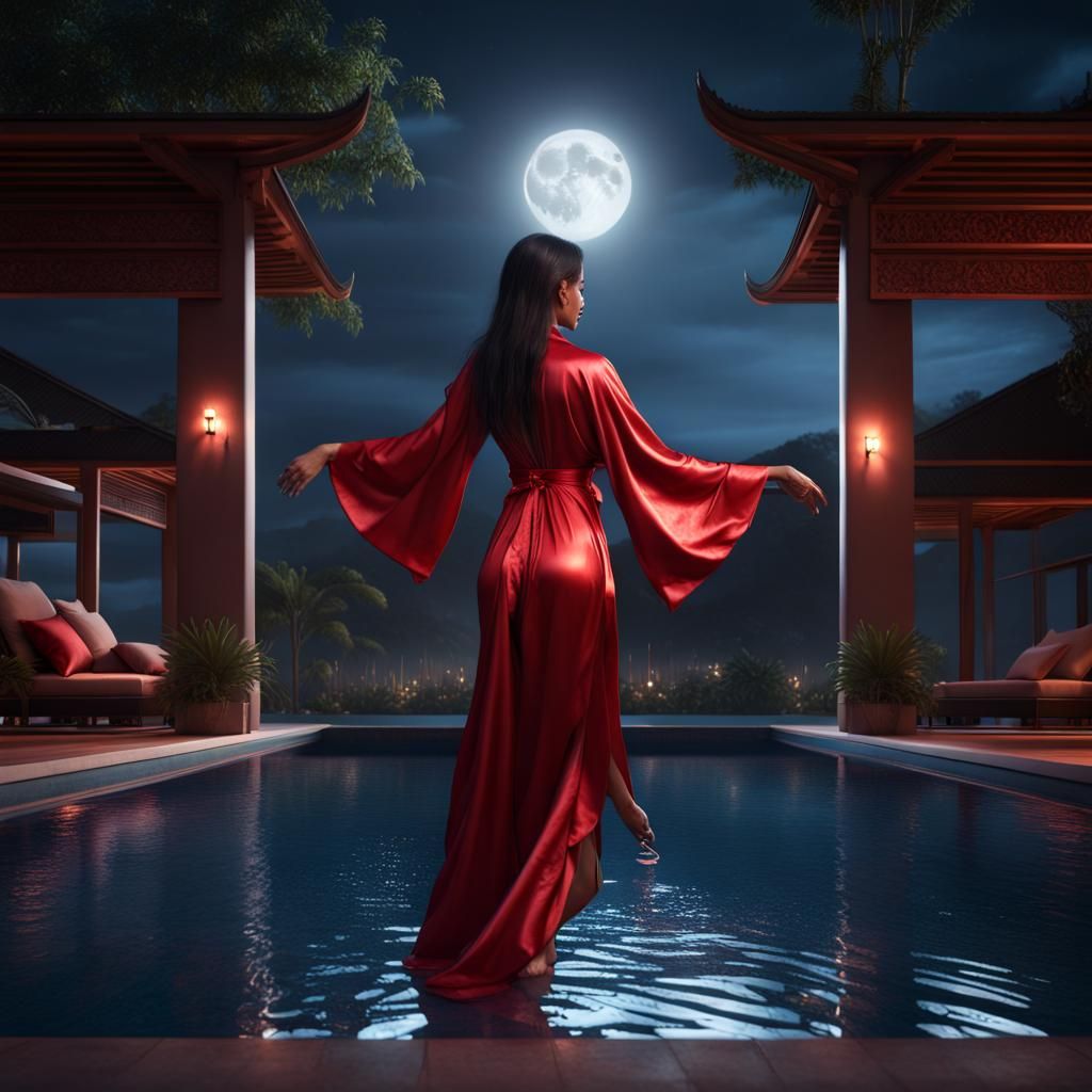 Thai Woman in Red Robe, Fantasy Concept Art