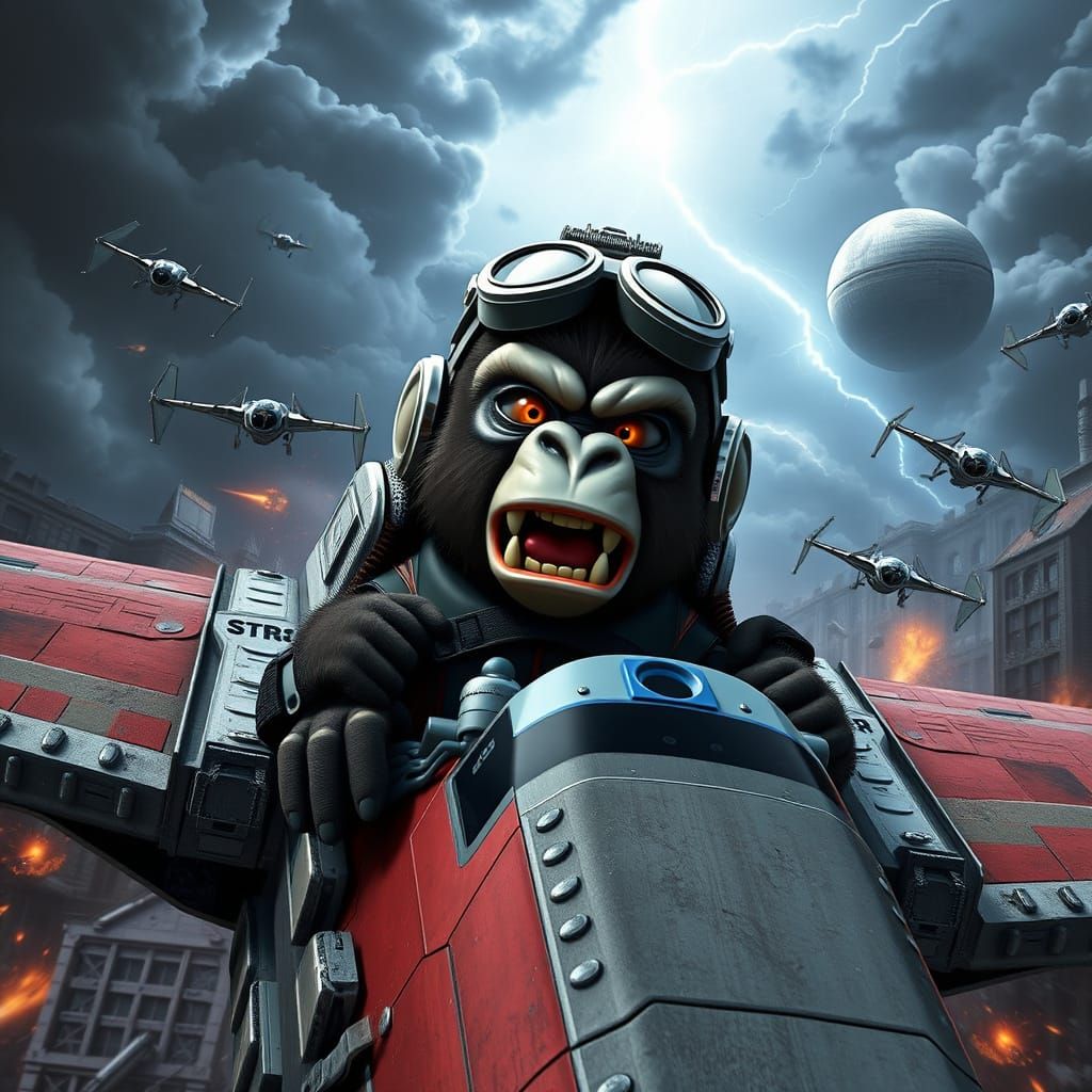Chibi Gorilla Star Wars X-Wing Pilot in Hyper-Realistic Batt...