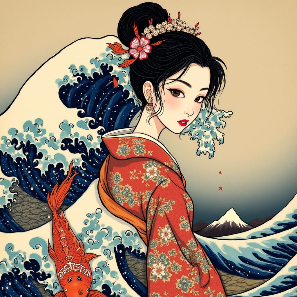 Carp Tattoo Design in Japanese Ukiyo-e Style