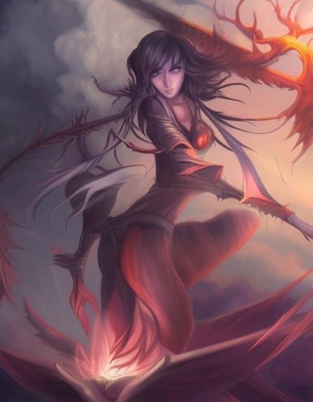 Fiery Anime Witch: Magic The Gathering Card Concept