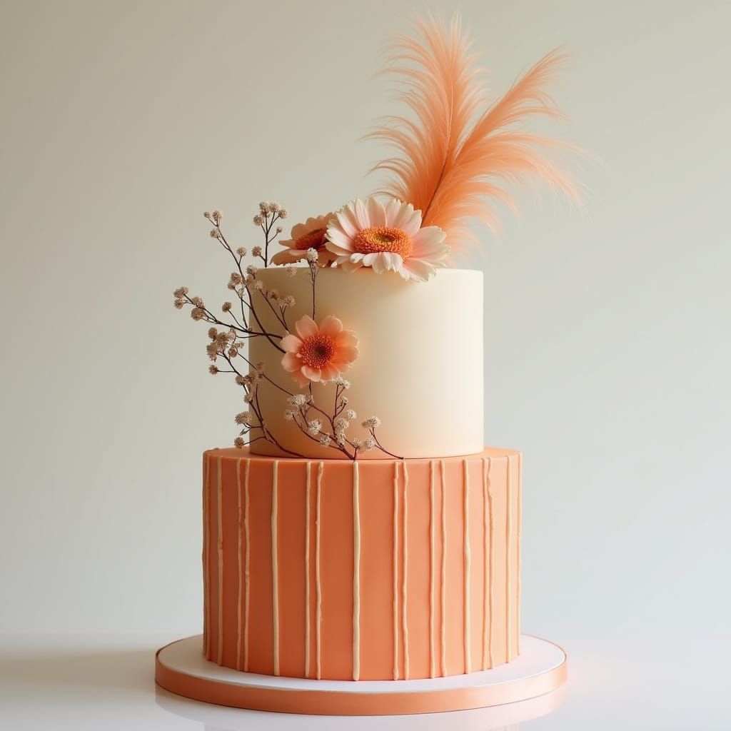 Luxurious Art Deco Cake with Burnt Orange and Cream