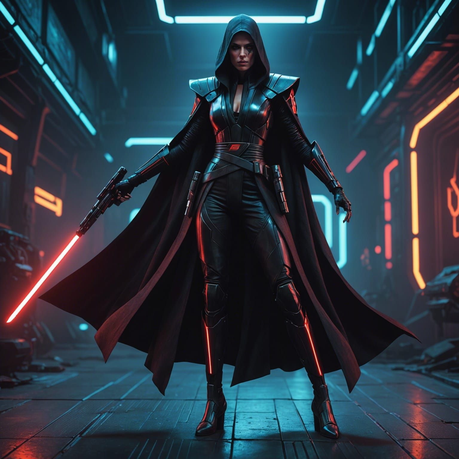 Female Sith Lord in Cyberpunk Sci-Fi Style