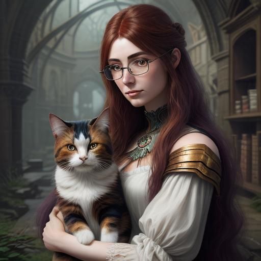 Girl with Cat: Detailed Fantasy Art