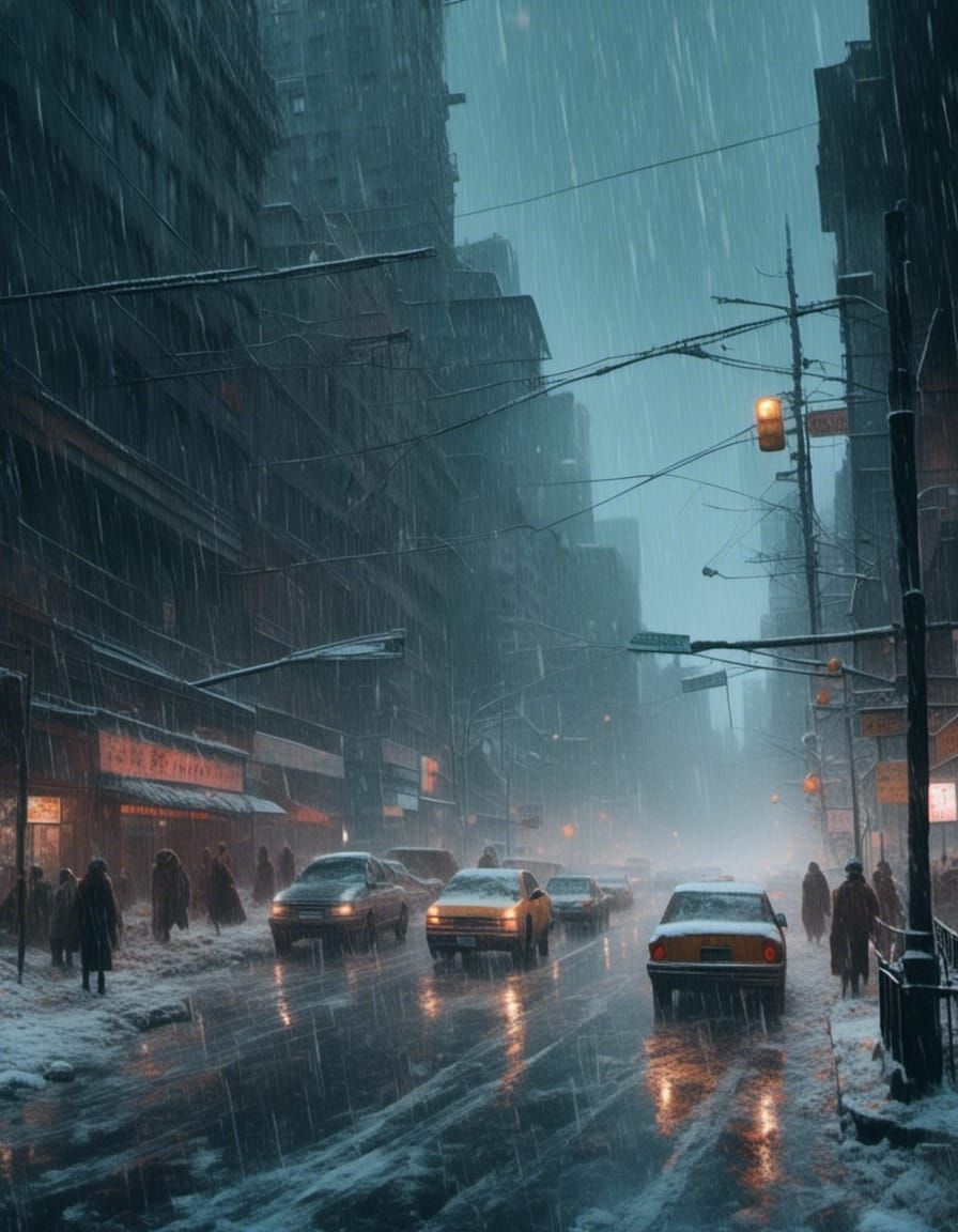 New York City Blizzard in Studio Ghibli Style