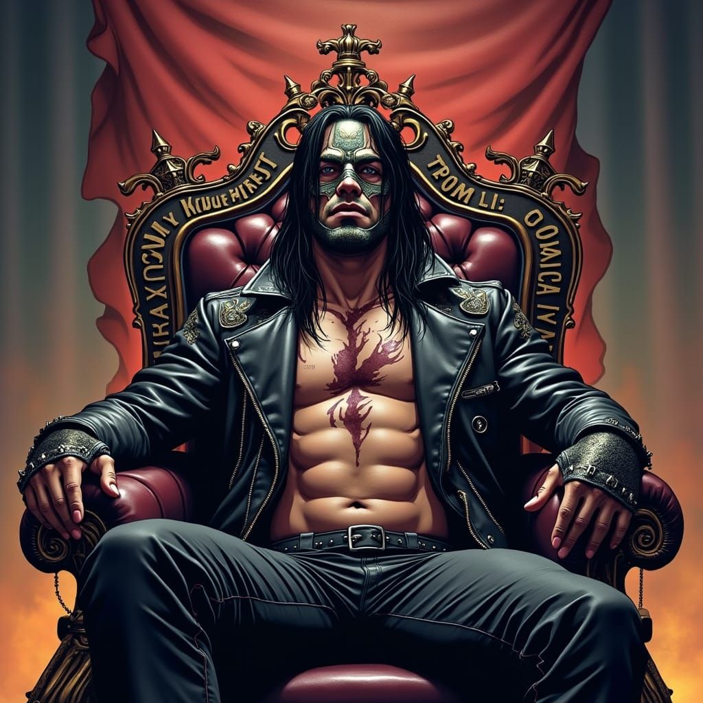 Menacing Wrestler on Throne in Comic Book Art