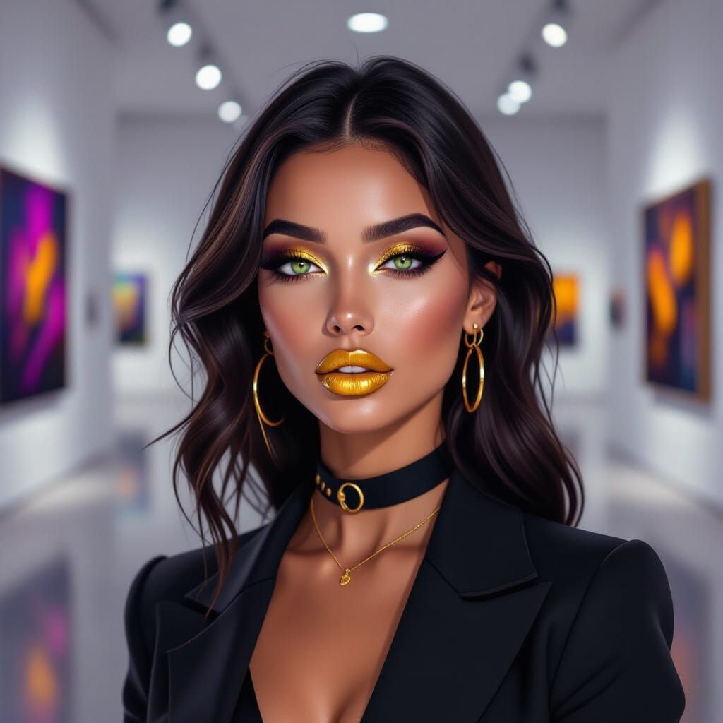 Brazilian Woman with Gothic Makeup in Art Gallery