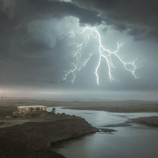 Wizard Mesmerized by Lightning in Mystical Laboratory