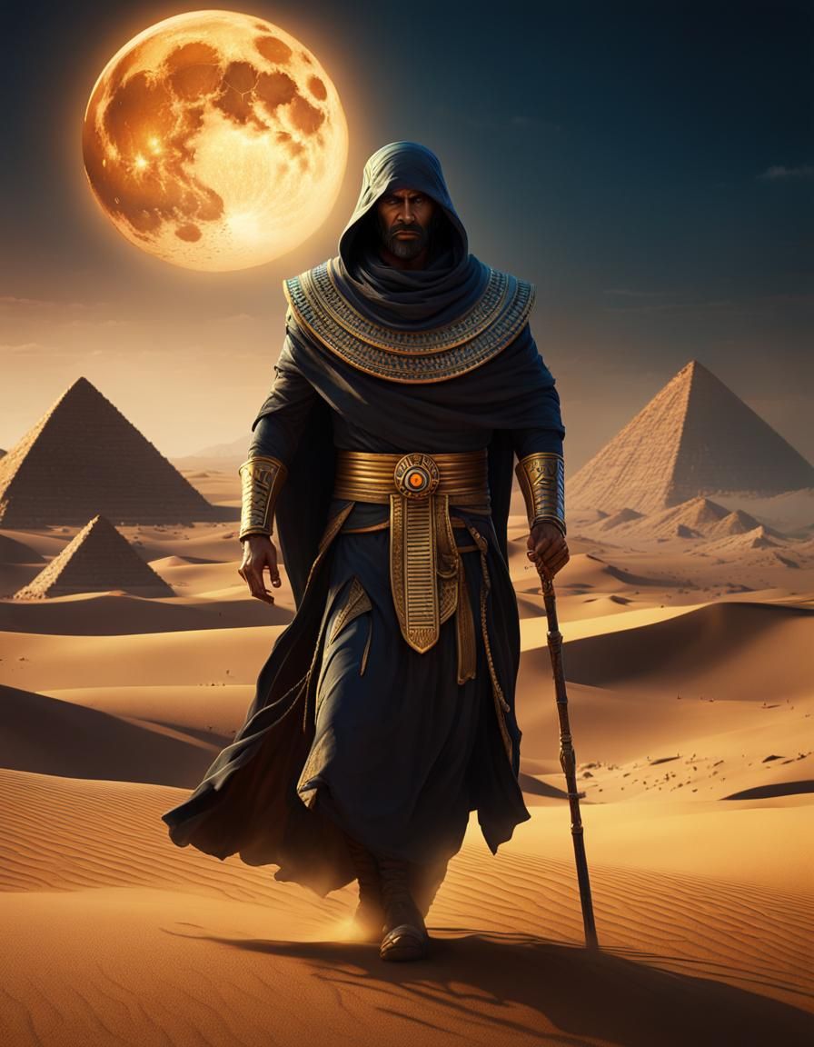 Egyptian Wizard in Desert Landscape, Dark Fantasy Art