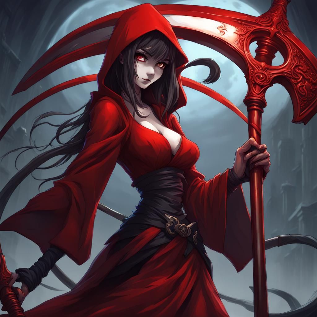 Anime Grim Reaper in Red Dress