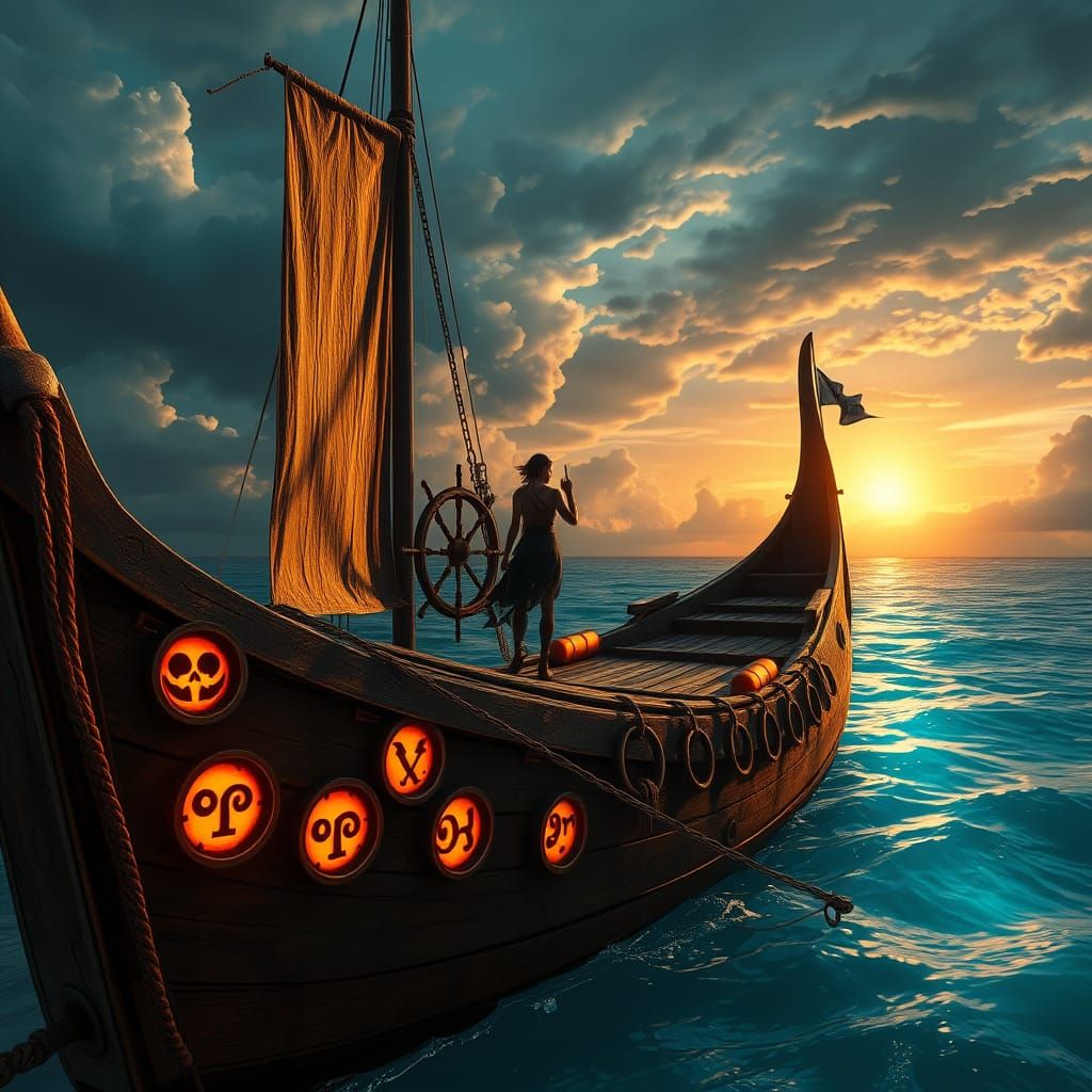 Mystical Pirate on a Weathered Raft