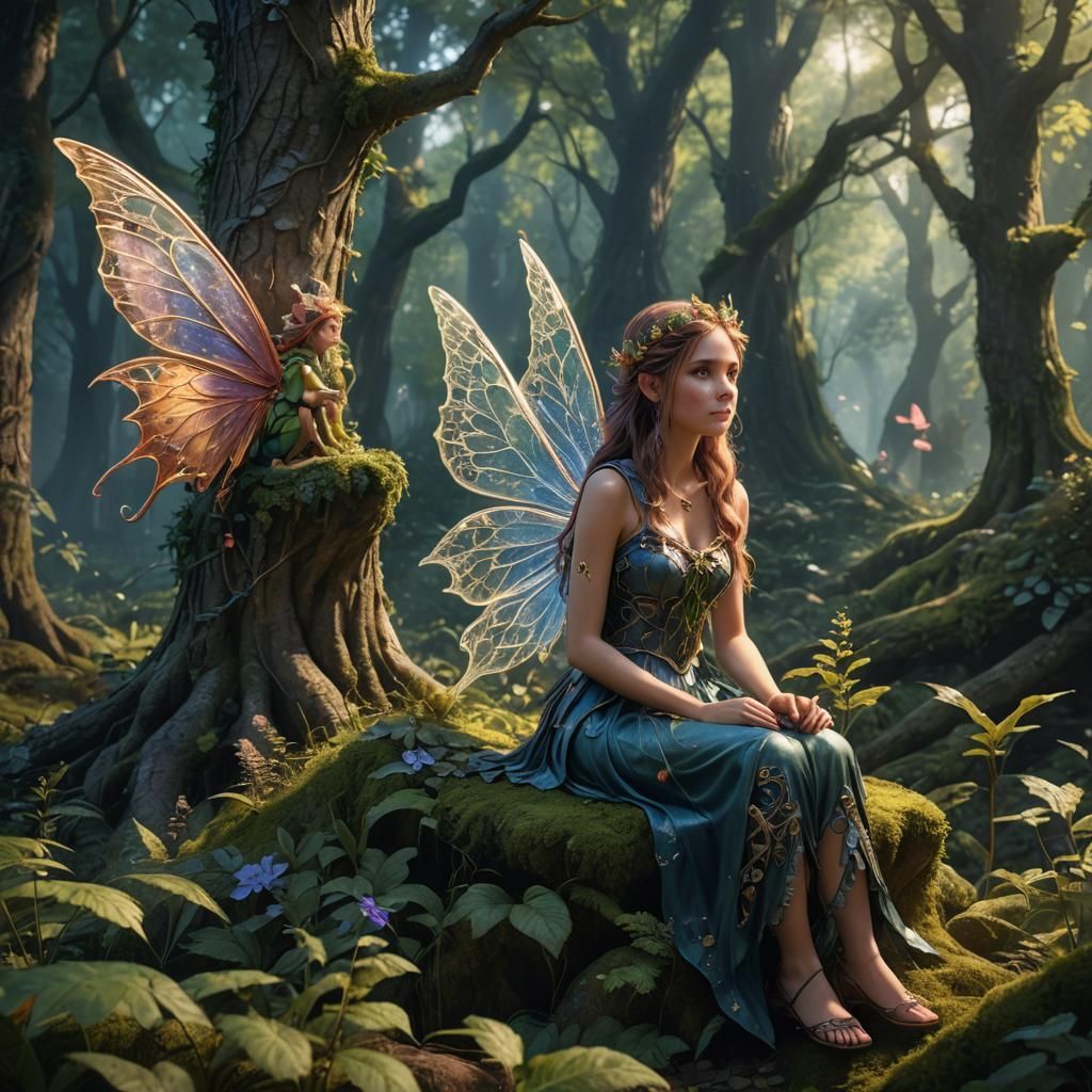 Enchanting Fairy in Forest: Detailed Fantasy Art