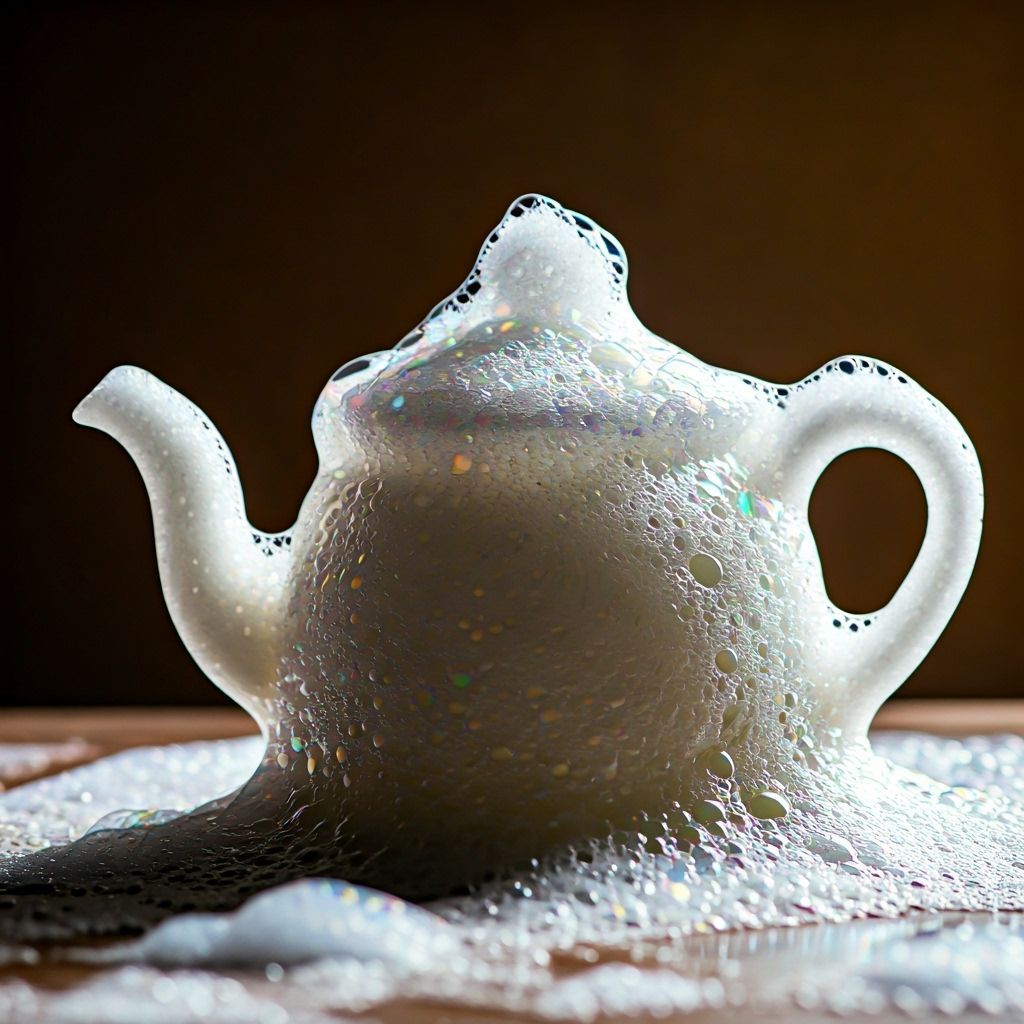 Iridescent Bubble Bath Teapot in Photorealistic Style