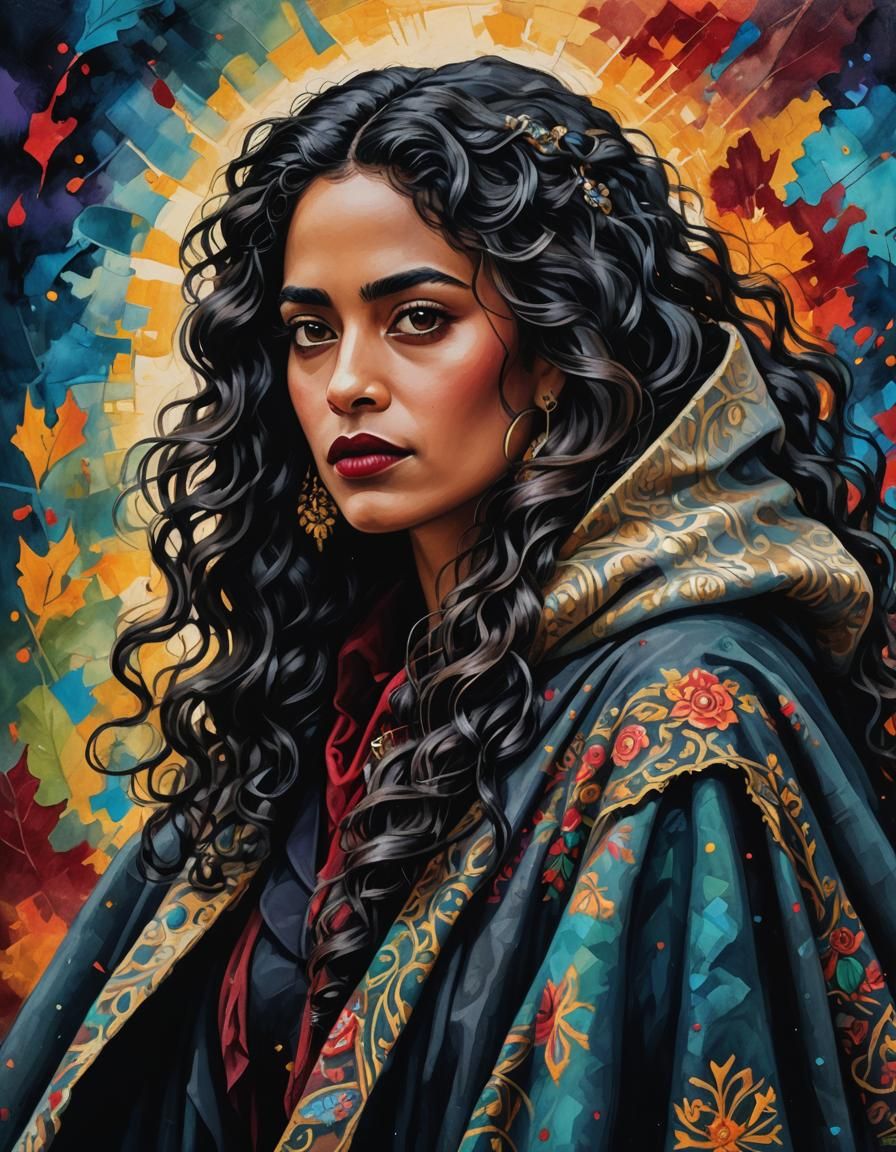 Medieval Fantasy Portrait: Hispanic Woman in Polychromatic A...