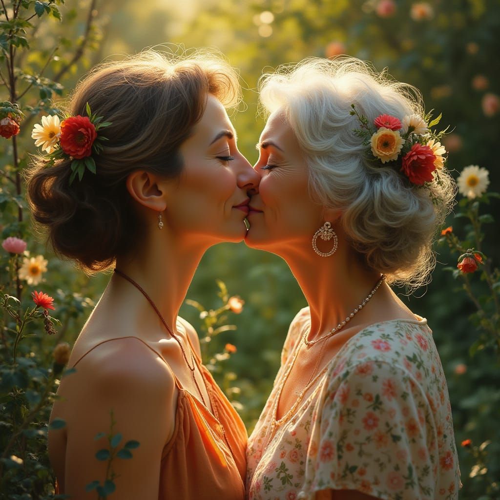 Tender Moment Between Two Women in Impressionist Style