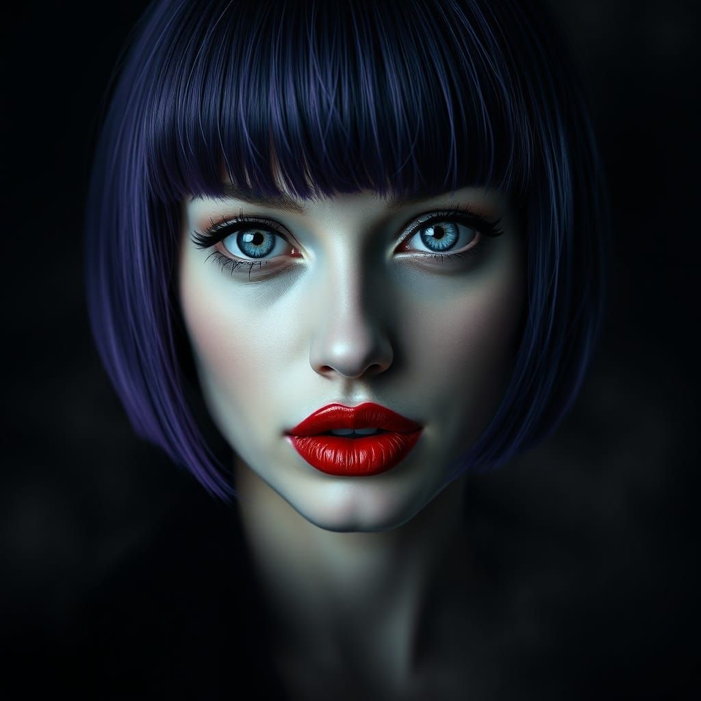 Sensual Woman With Icy Blue Eyes In Dark Mist