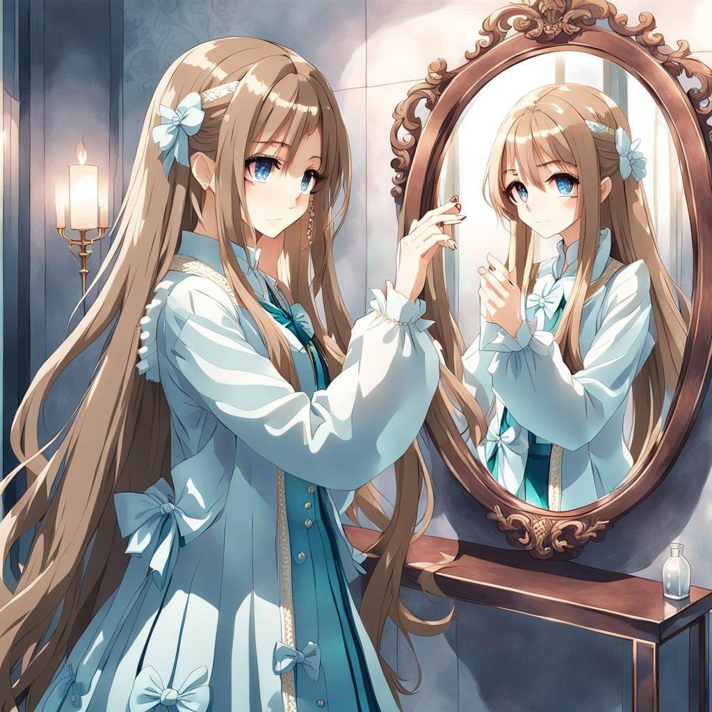 Anime Girl and Mirror Reflection