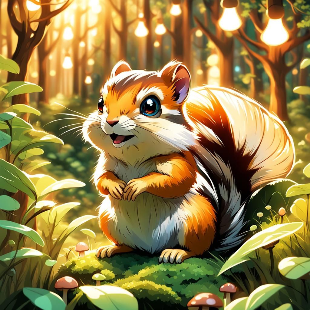 Anime Chipmunk in Forest: 3D Vector Art
