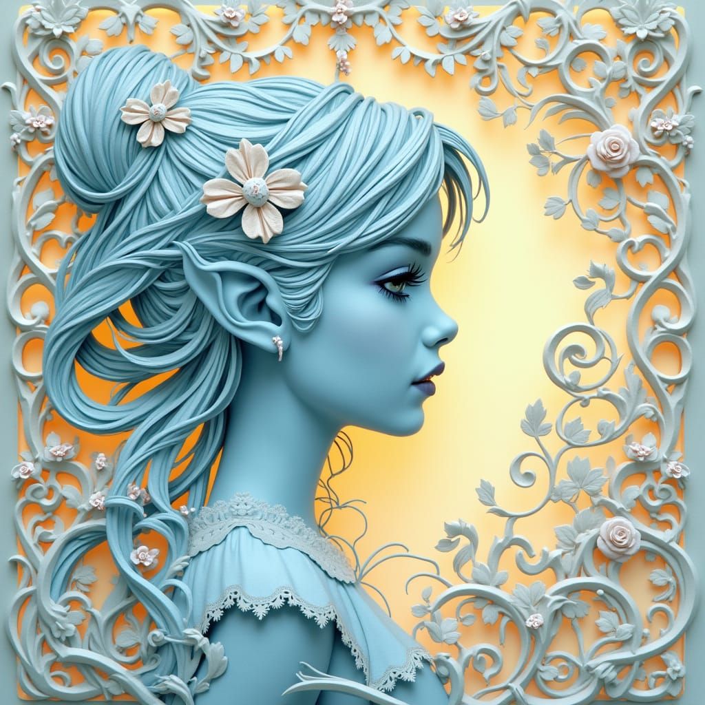 By John Jude Palencar, silhouette elf profile in paper abstract