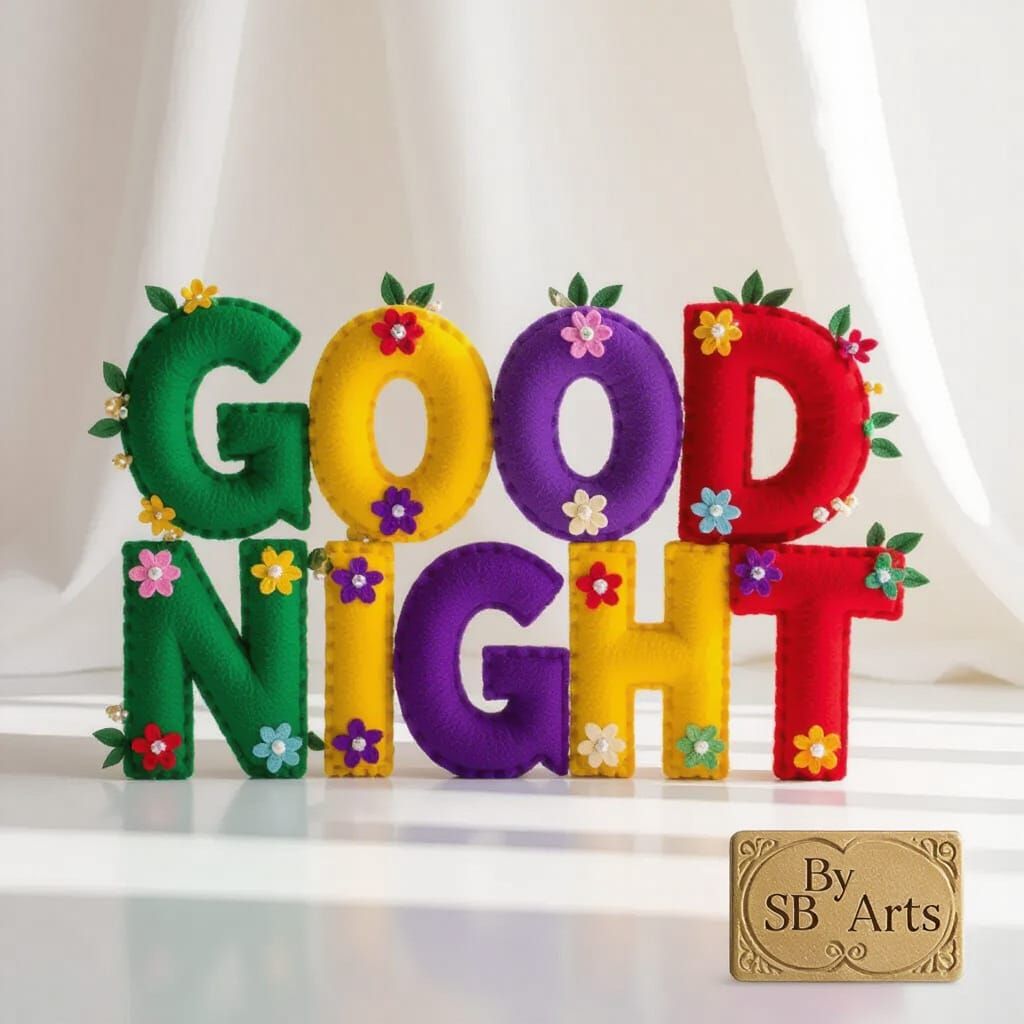Colorful 3D Felt "Goodnight" with Floral Accents