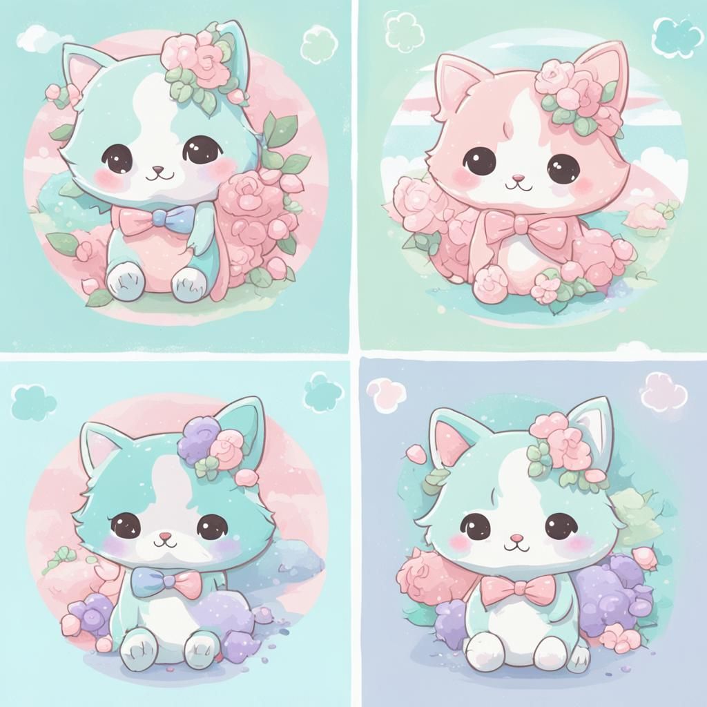 Kawaii Animals in Pastel Wonderland: Cute AI Image