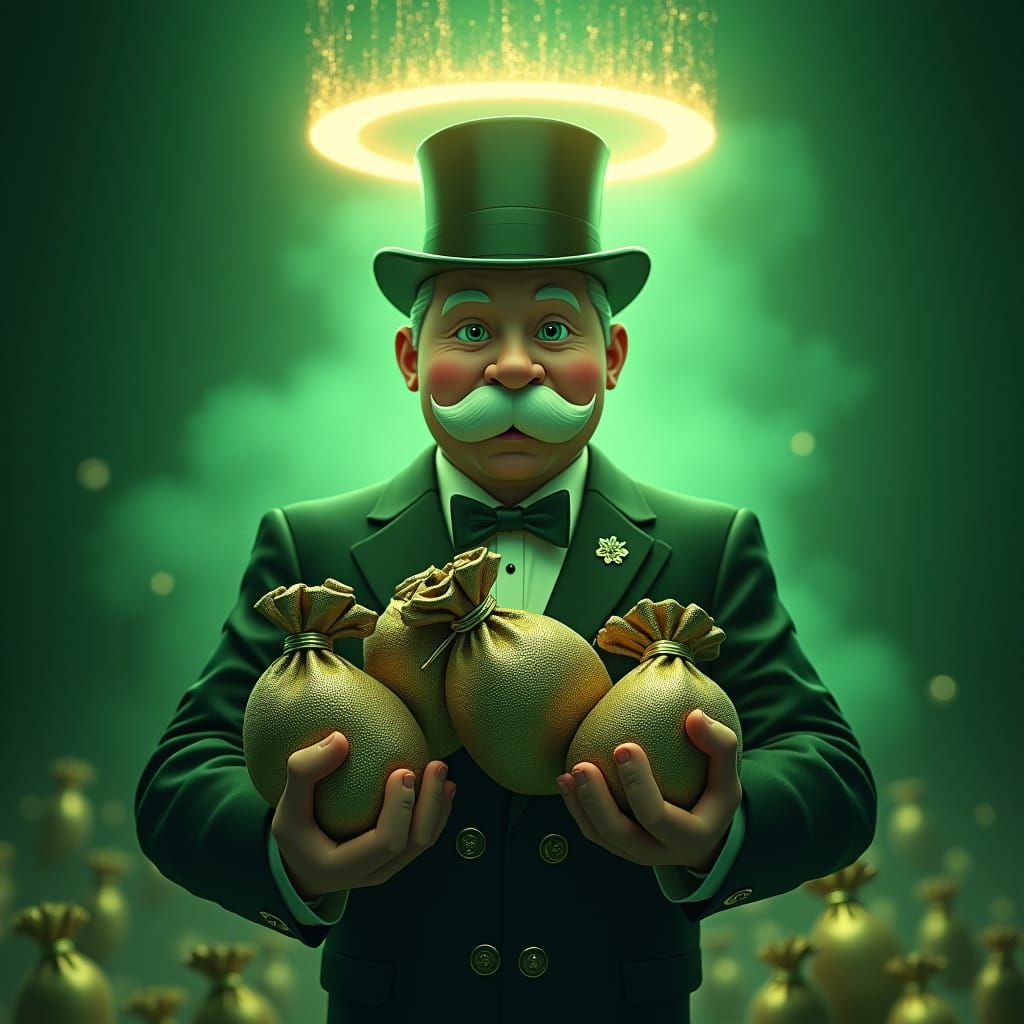 Monopoly Man with Money Bags in Fantasy Art Style