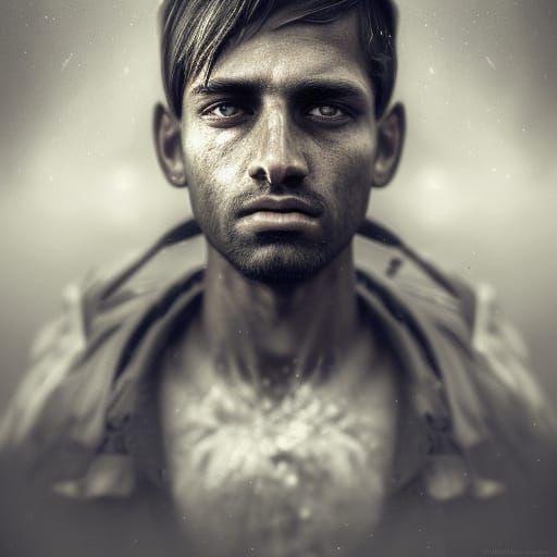 Tired Soldier Portrait in Hyperdetailed Style