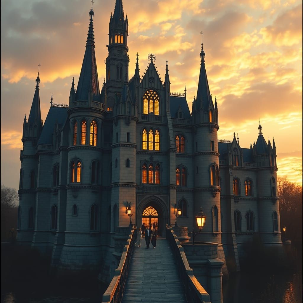Gothic Castle at Sunset: Ultrarrealistic Grandeur