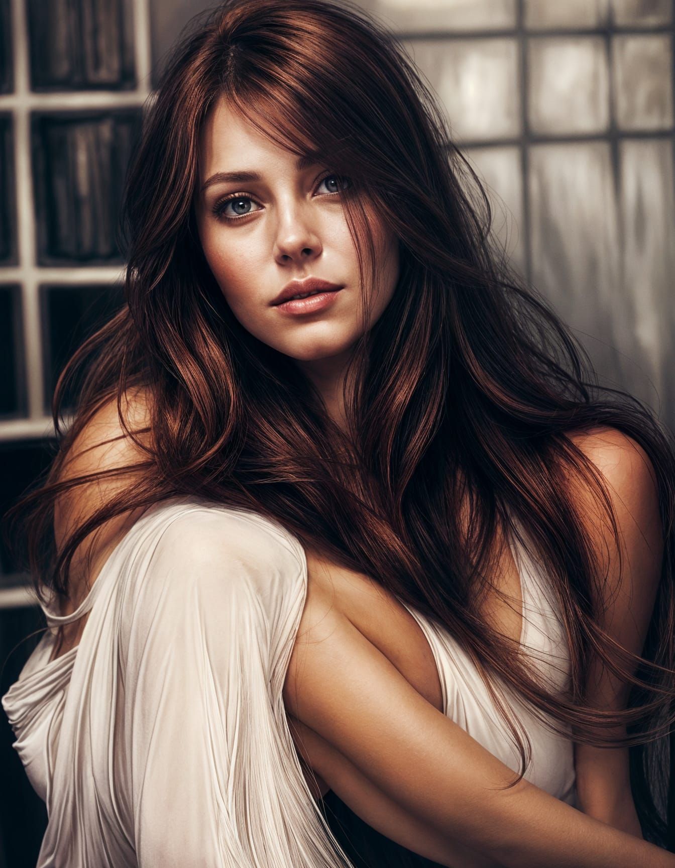 Honey-Red Haired Woman: 3D Pencil Sketch