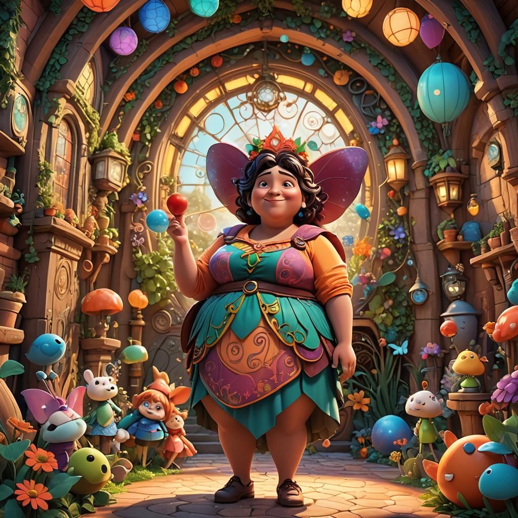 Plus-Sized Character in Whimsical 3D Digital Art
