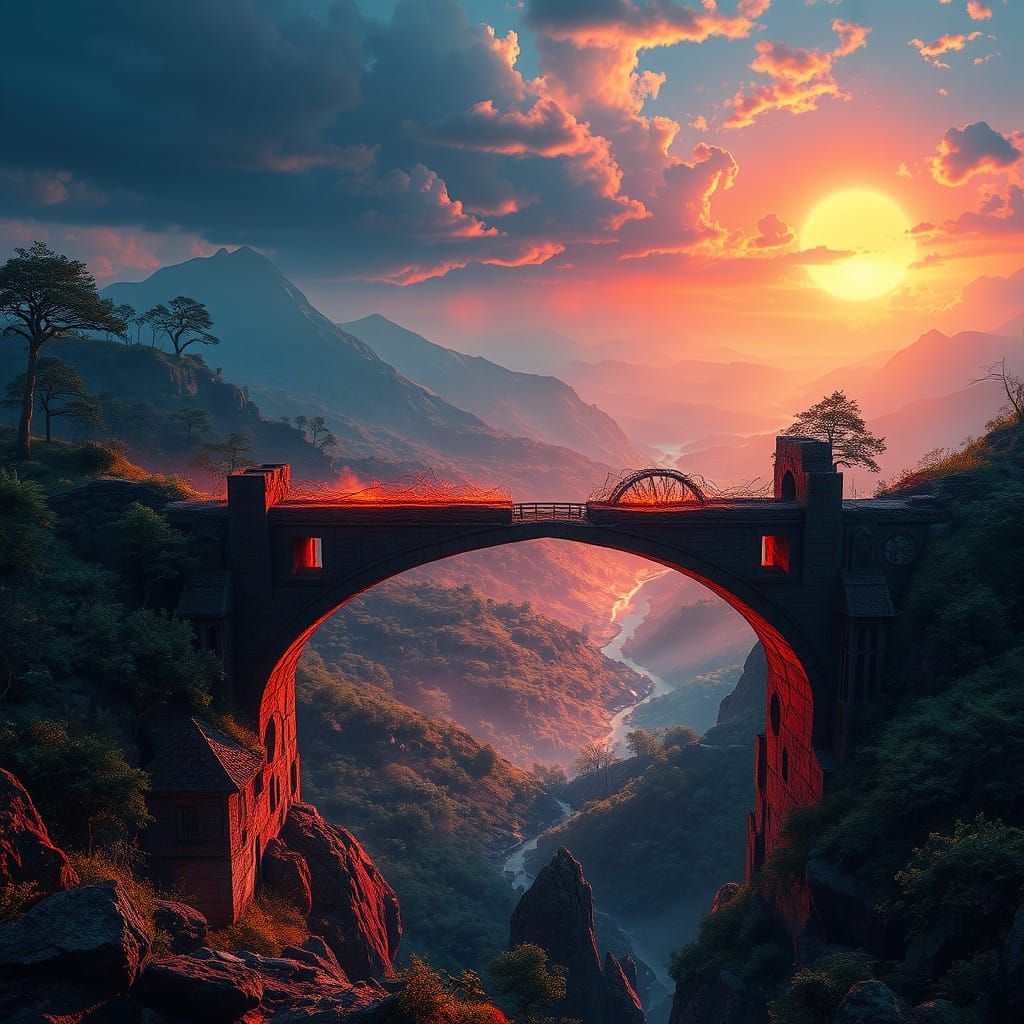 Majestic Ruined Bridge Amidst Enchanted Valley