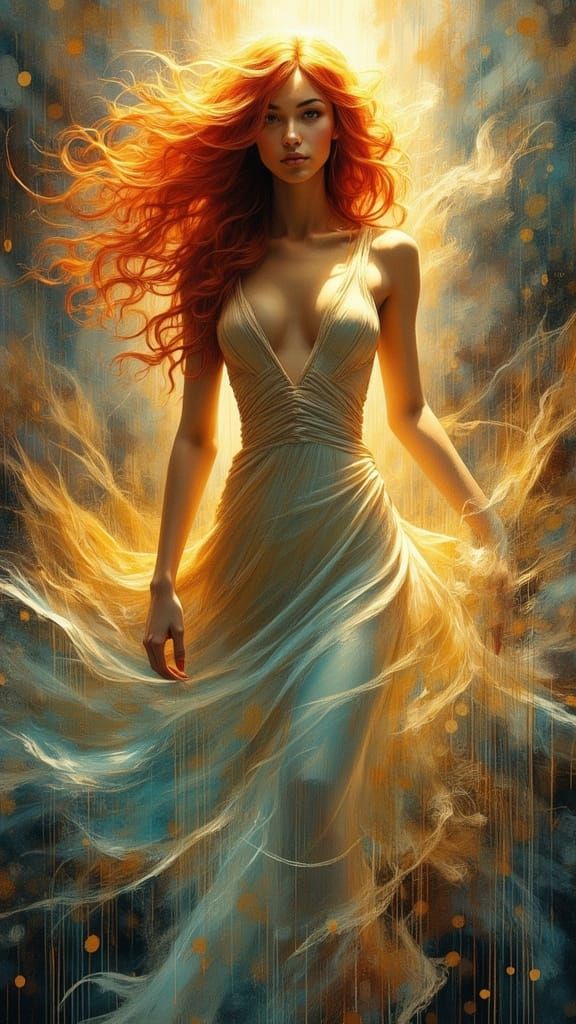 Hyperrealistic Dancer in Flowing Dress with Mosaic Backgroun...