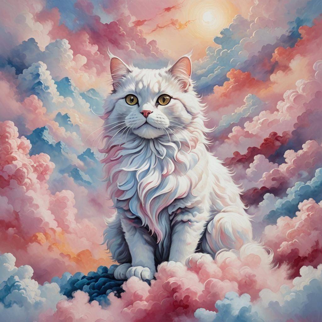 Cloud Cat on Misty Peak: Fantasy Concept Art