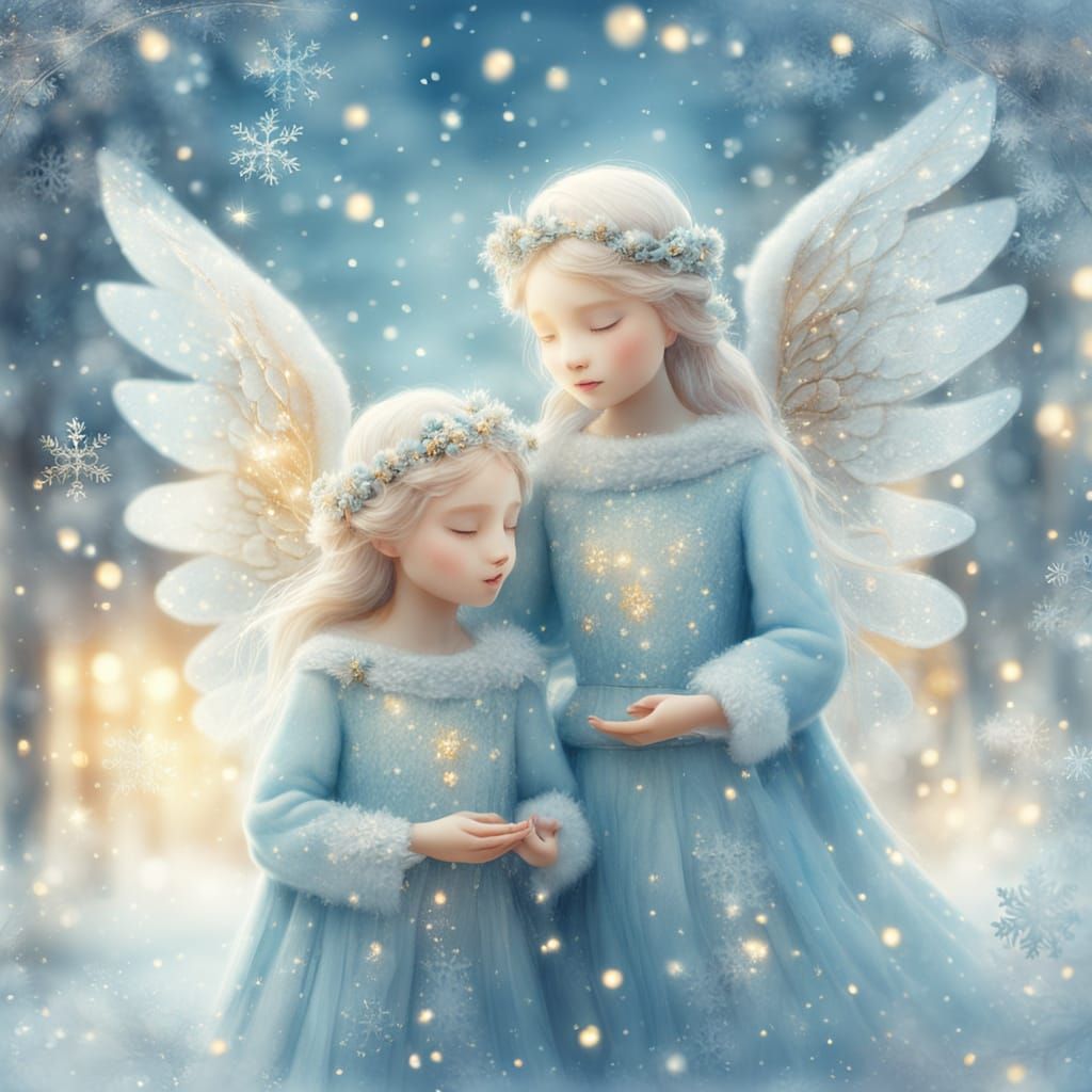 Angels in Winter: Soft Watercolor Fantasy Art